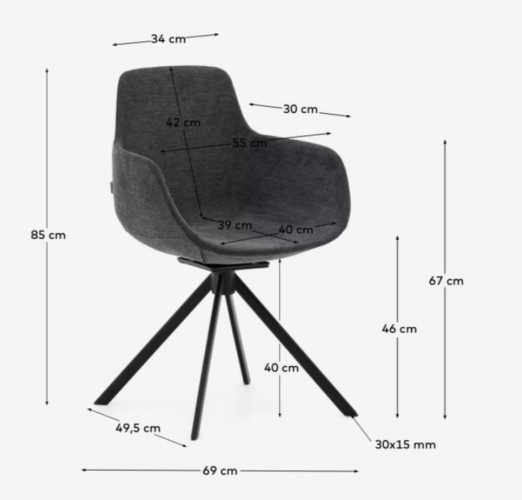 Scaun dining negru/gri din textil Tissiana Kave Home