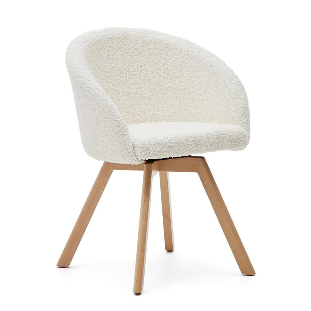 Scaun dining rotativ alb din textil Marvin Fleece Kave Home