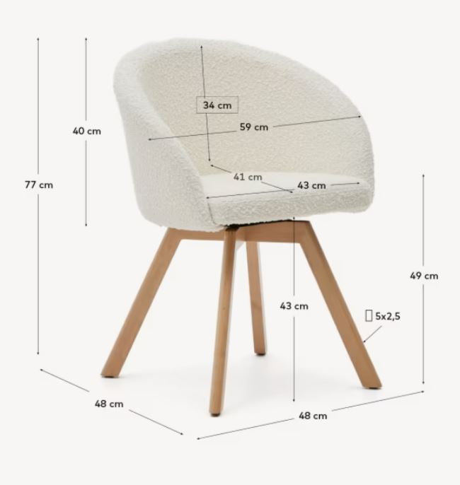 Scaun dining rotativ alb din textil Marvin Fleece Kave Home