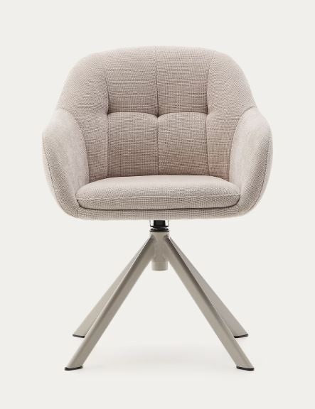 Scaun dining rotativ bej din textil Dorina Chenille Kave Home