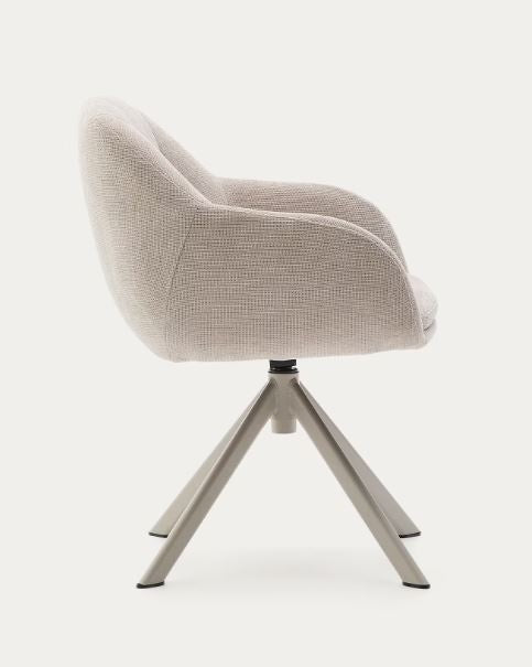 Scaun dining rotativ bej din textil Dorina Chenille Kave Home