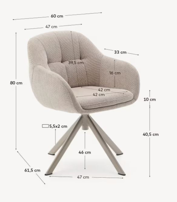 Scaun dining rotativ bej din textil Dorina Chenille Kave Home