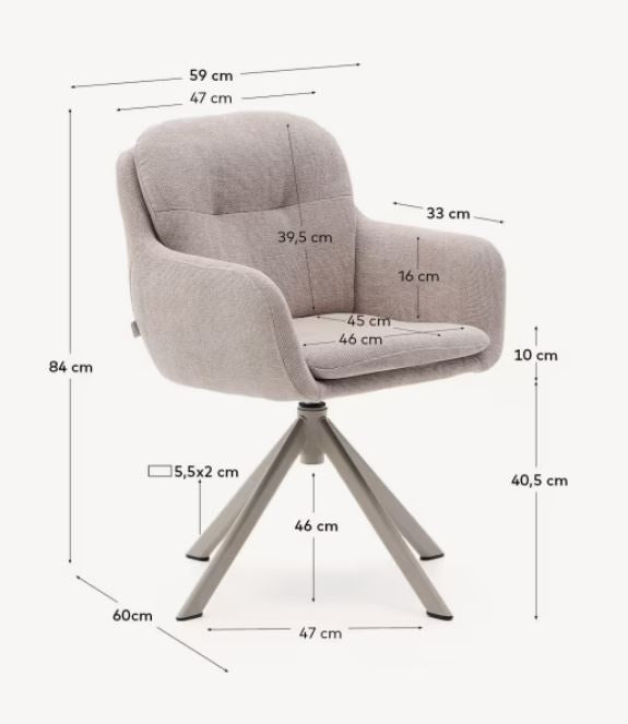 Scaun dining rotativ bej din textil Lexa Chenille Kave Home