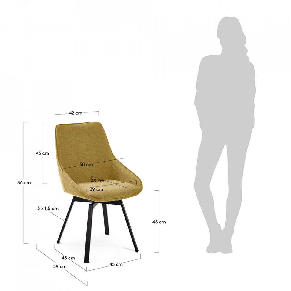 Scaun dining rotativ galben/negru din textil Haston Mustard Kave Home