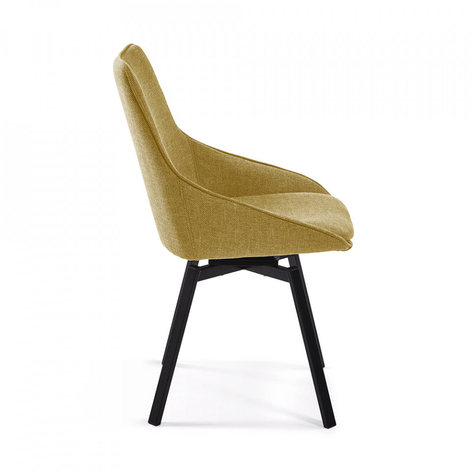 Scaun dining rotativ galben/negru din textil Haston Mustard Kave Home