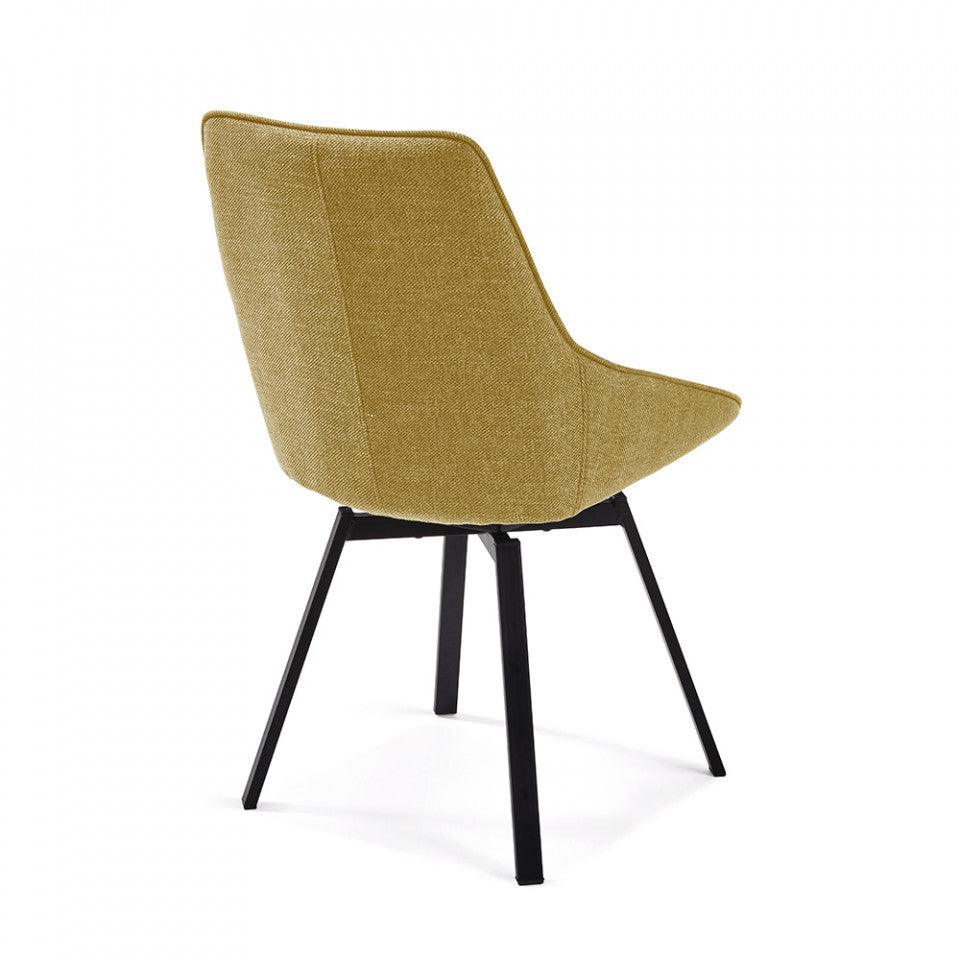 Scaun dining rotativ galben/negru din textil Haston Mustard Kave Home