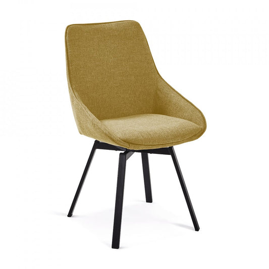 Scaun dining rotativ galben/negru din textil Haston Mustard Kave Home