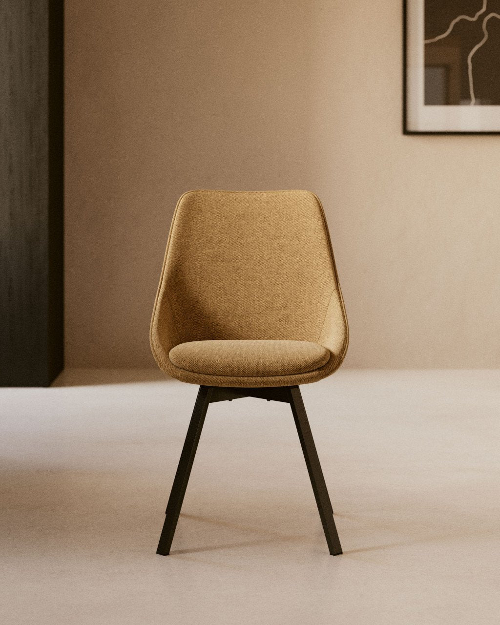 Scaun dining rotativ galben/negru din textil Haston Mustard Kave Home