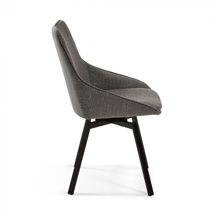 Scaun dining rotativ gri/negru din textil Haston Dark Kave Home