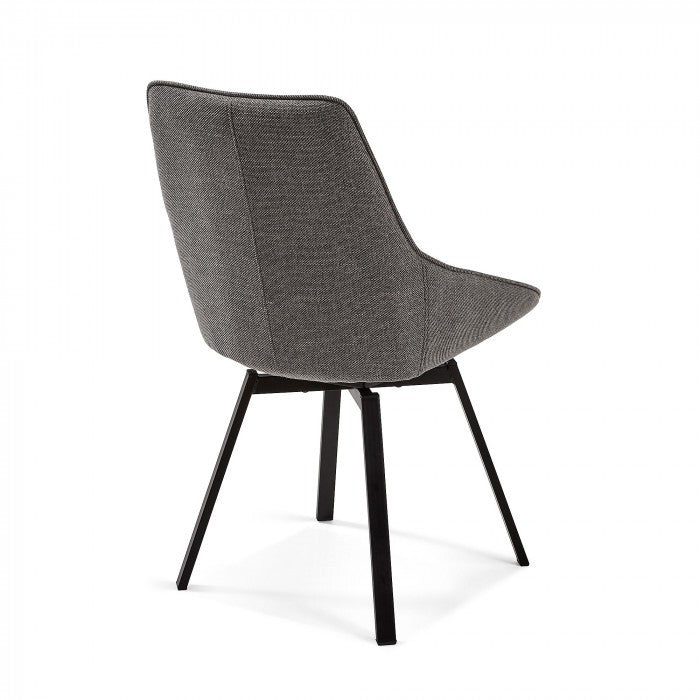 Scaun dining rotativ gri/negru din textil Haston Dark Kave Home