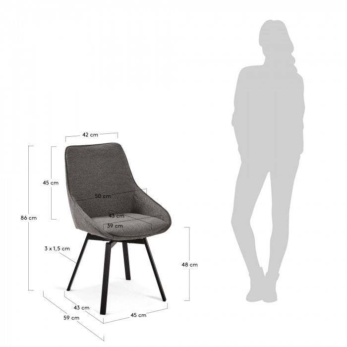 Scaun dining rotativ gri/negru din textil Haston Dark Kave Home