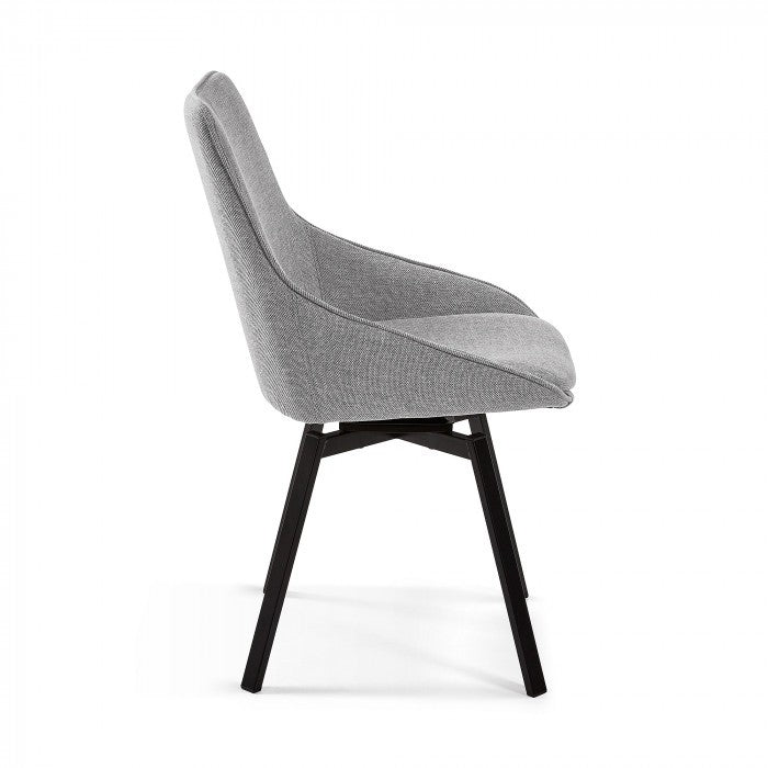 Scaun dining rotativ gri/negru din textil Haston Light Kave Home