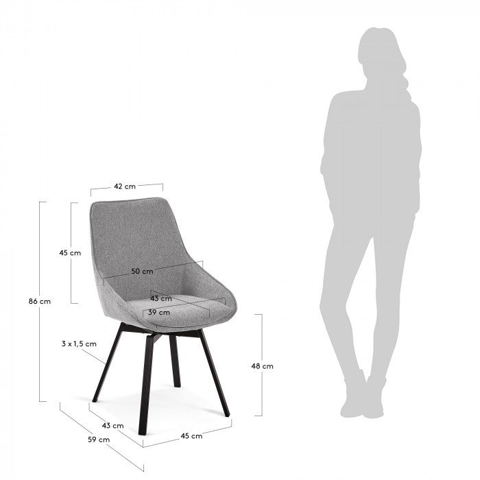 Scaun dining rotativ gri/negru din textil Haston Light Kave Home