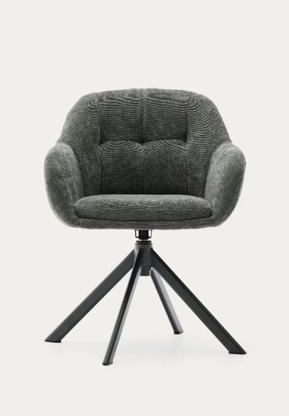 Scaun dining rotativ verde/negru din textil Dorina Chenille Kave Home