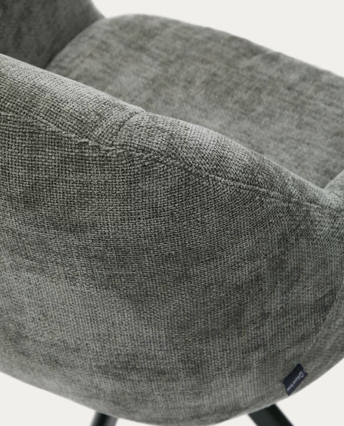 Scaun dining rotativ verde/negru din textil Dorina Chenille Kave Home