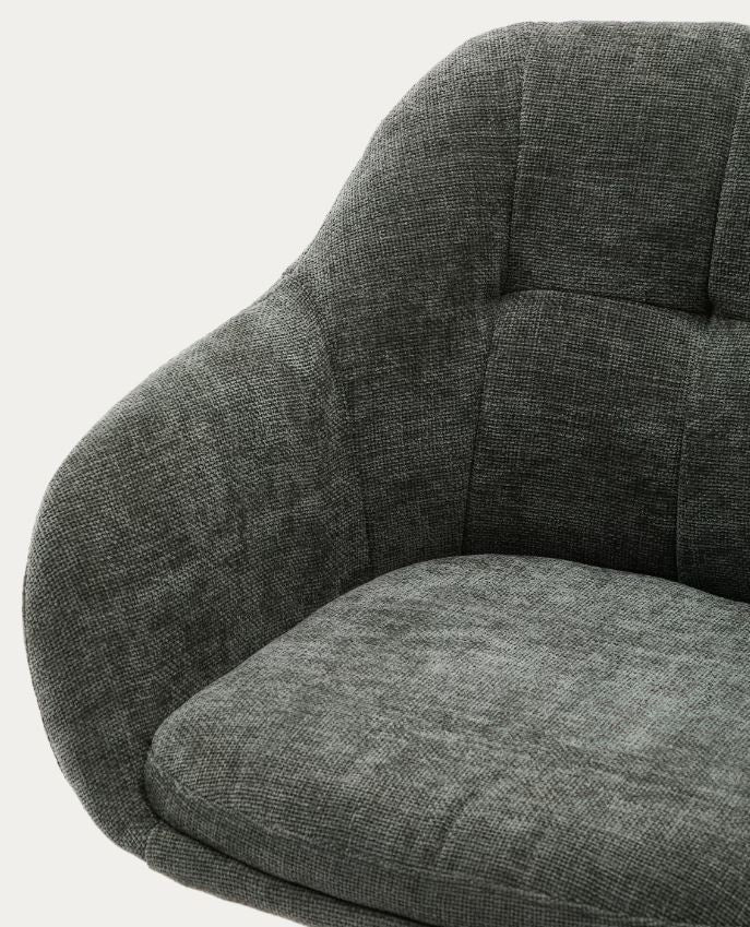 Scaun dining rotativ verde/negru din textil Dorina Chenille Kave Home