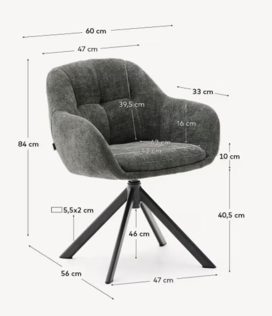 Scaun dining rotativ verde/negru din textil Dorina Chenille Kave Home
