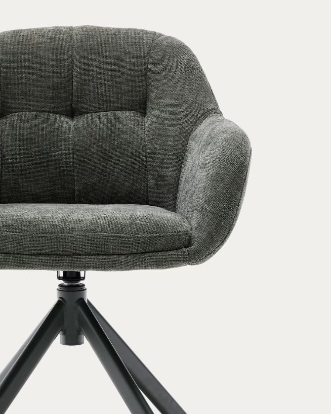 Scaun dining rotativ verde/negru din textil Dorina Chenille Kave Home