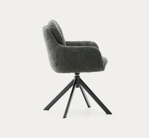 Scaun dining rotativ verde/negru din textil Lexa Chenille Kave Home