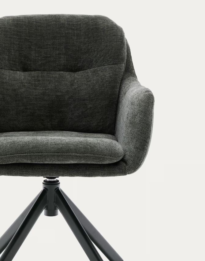Scaun dining rotativ verde/negru din textil Lexa Chenille Kave Home