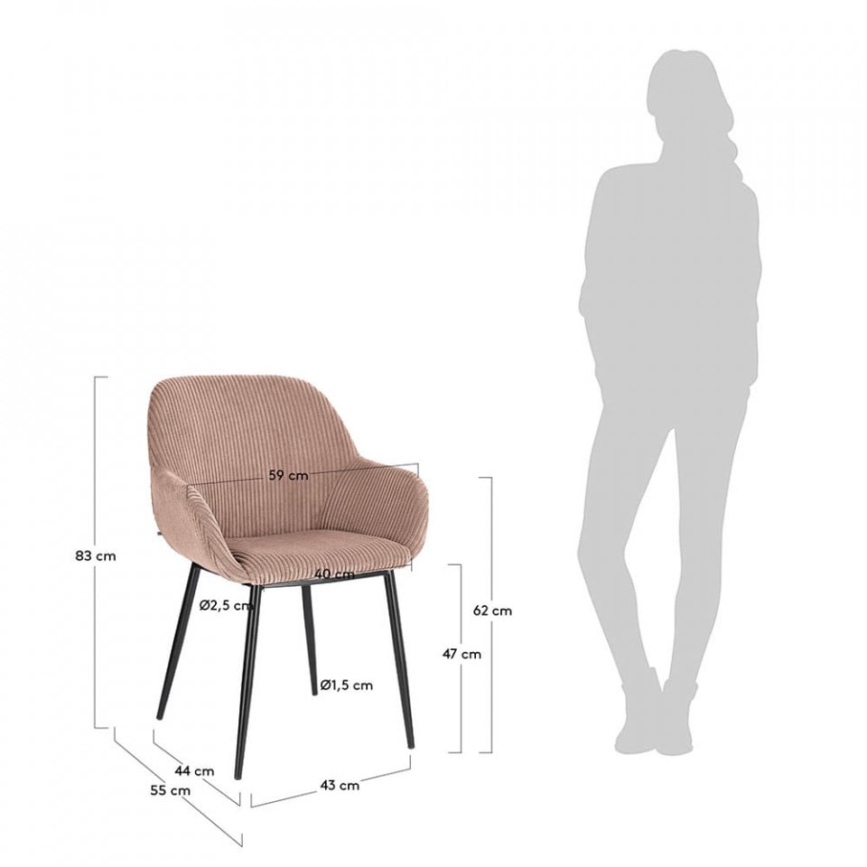 Scaun dining roz/negru din catifea Konna Kave Home