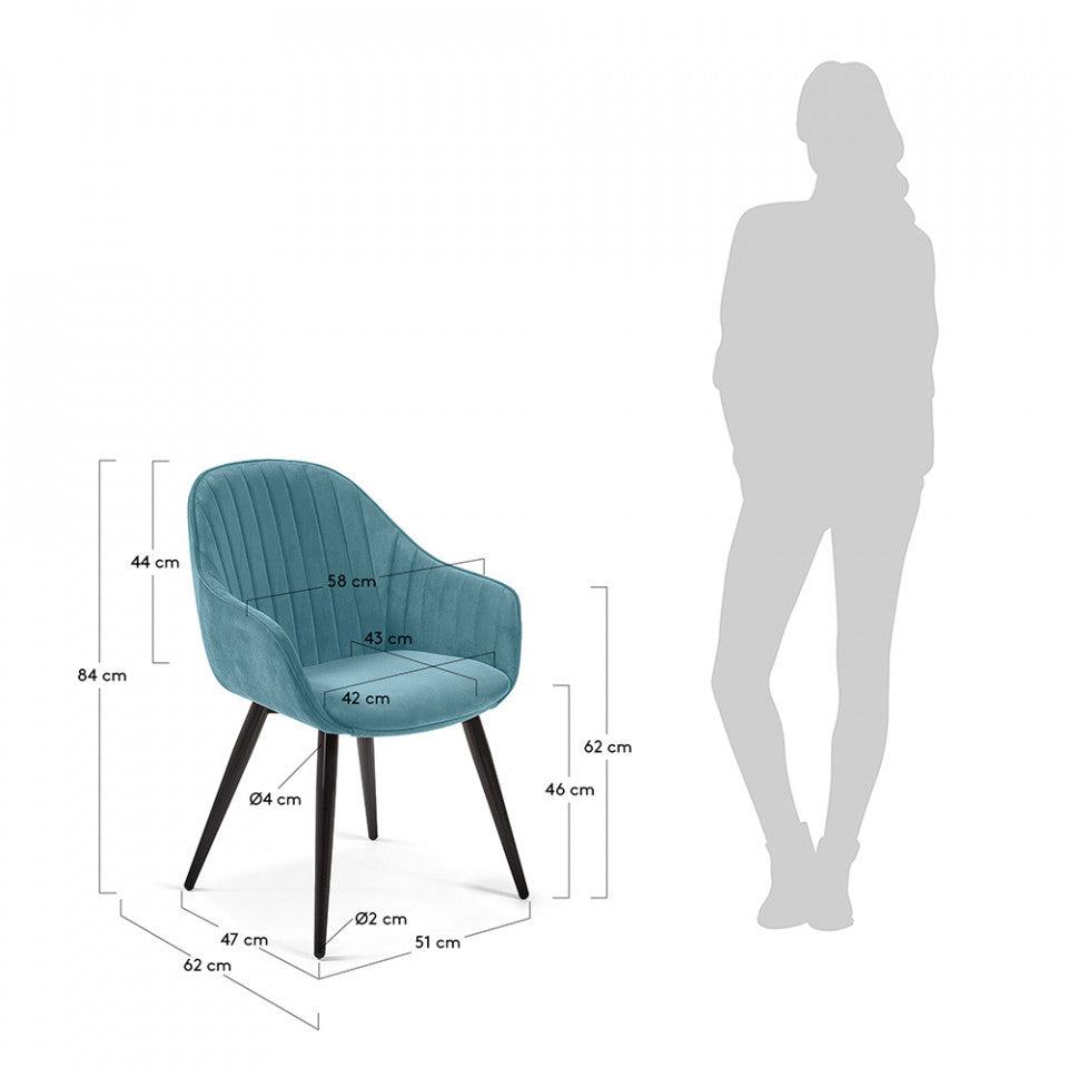 Scaun dining turcoaz din catifea Fabia Kave Home