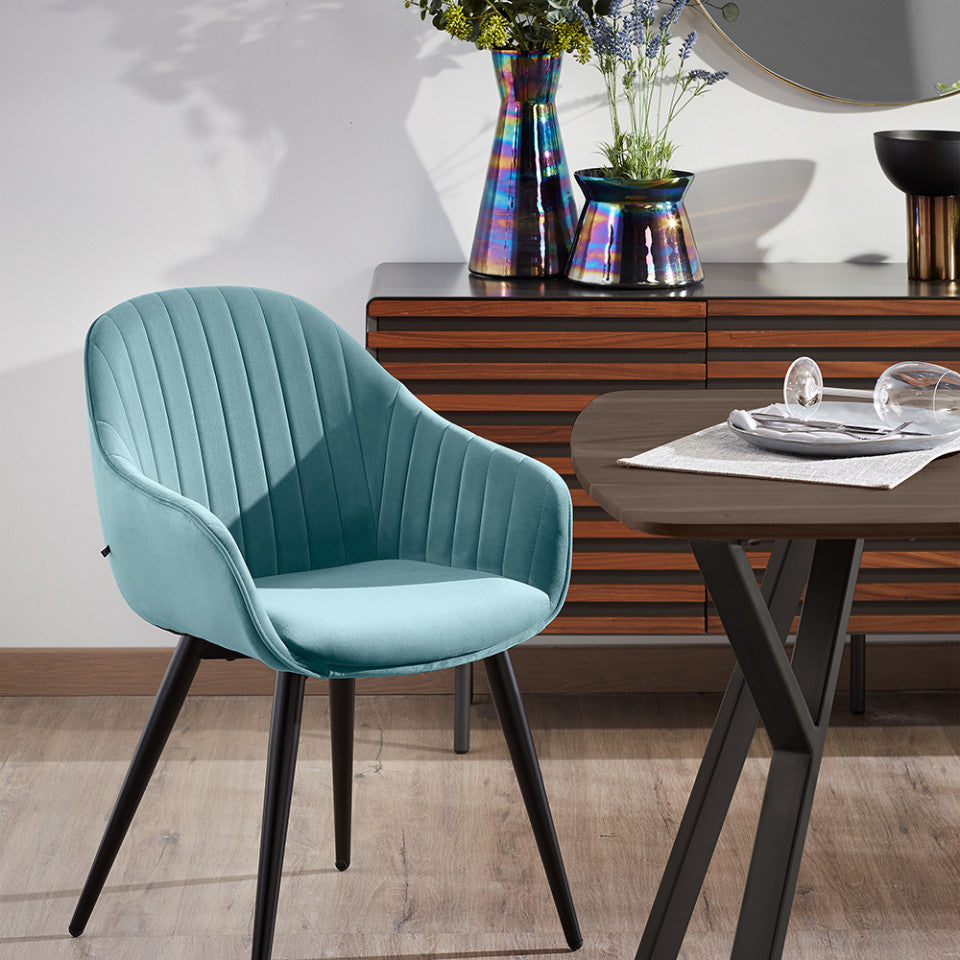 Scaun dining turcoaz din catifea Fabia Kave Home