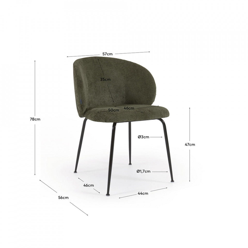 Scaun dining verde din catifea Minna Kave Home