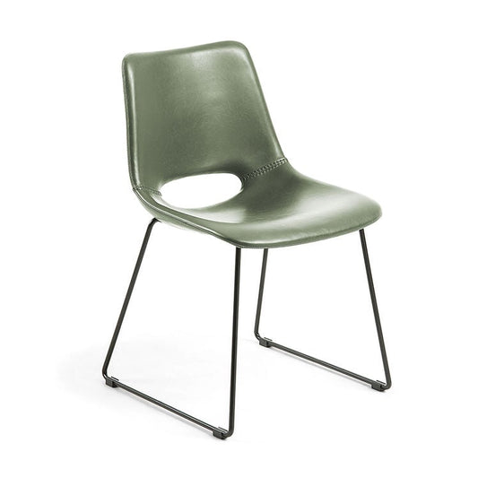 Scaun dining verde din piele si metal Zahara Kave Home