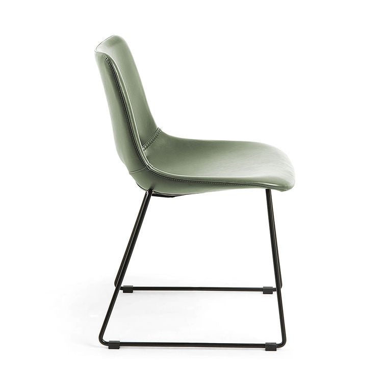 Scaun dining verde din piele si metal Zahara Kave Home