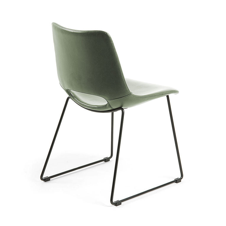 Scaun dining verde din piele si metal Zahara Kave Home