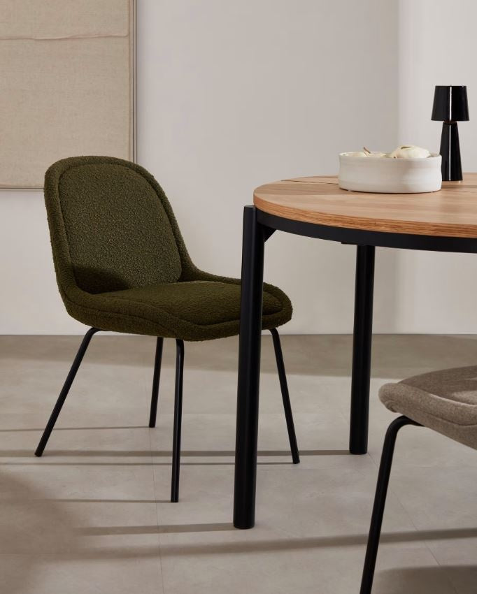 Scaun dining verde din textil Aimin Fleece Kave Home
