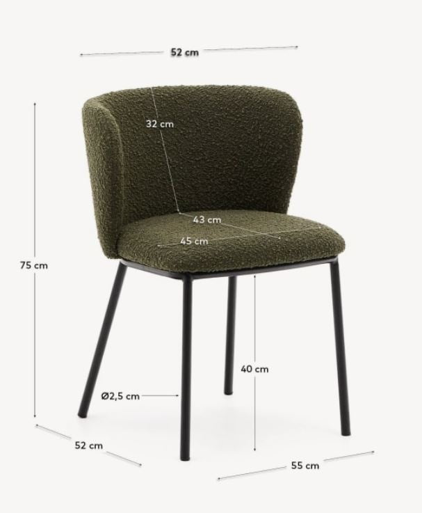 Scaun dining verde din textil Ciselia Boucle Kave Home