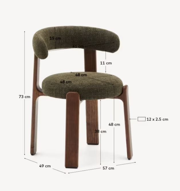 Scaun dining verde din textil Granite Chenille Walnut Kave Home