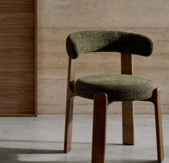 Scaun dining verde din textil Granite Chenille Walnut Kave Home