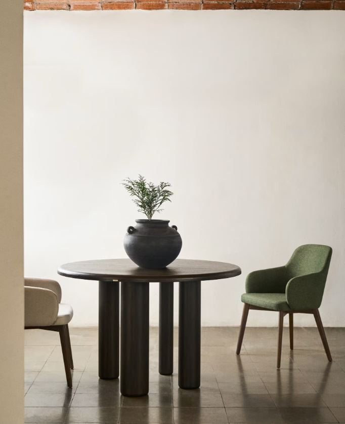 Scaun dining verde/maro inchis din textil Nelida Kave Home