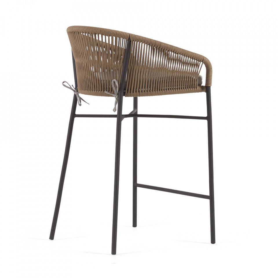 Scaun exterior bar maro/negru din metal Yanet Kave Home