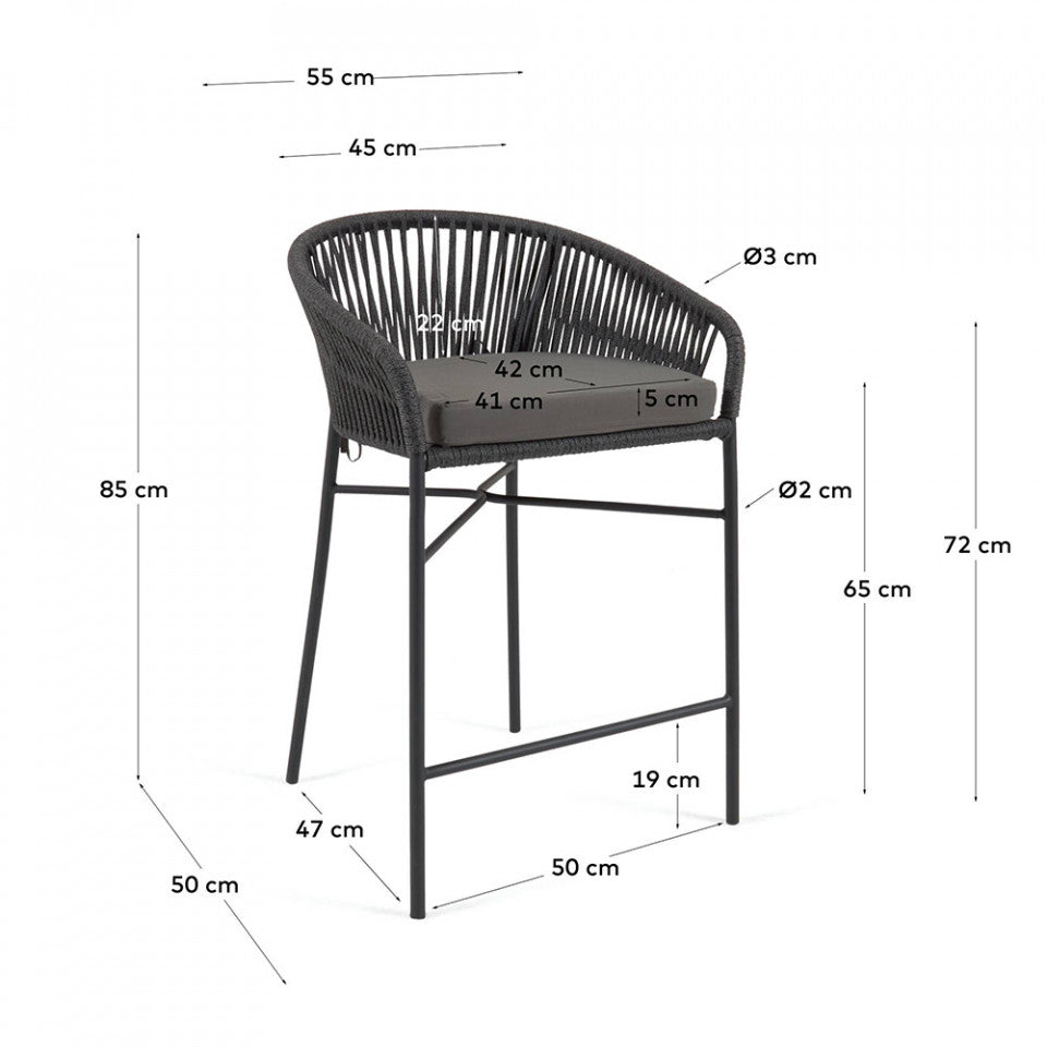 Scaun exterior bar negru din metal Yanet Low Kave Home