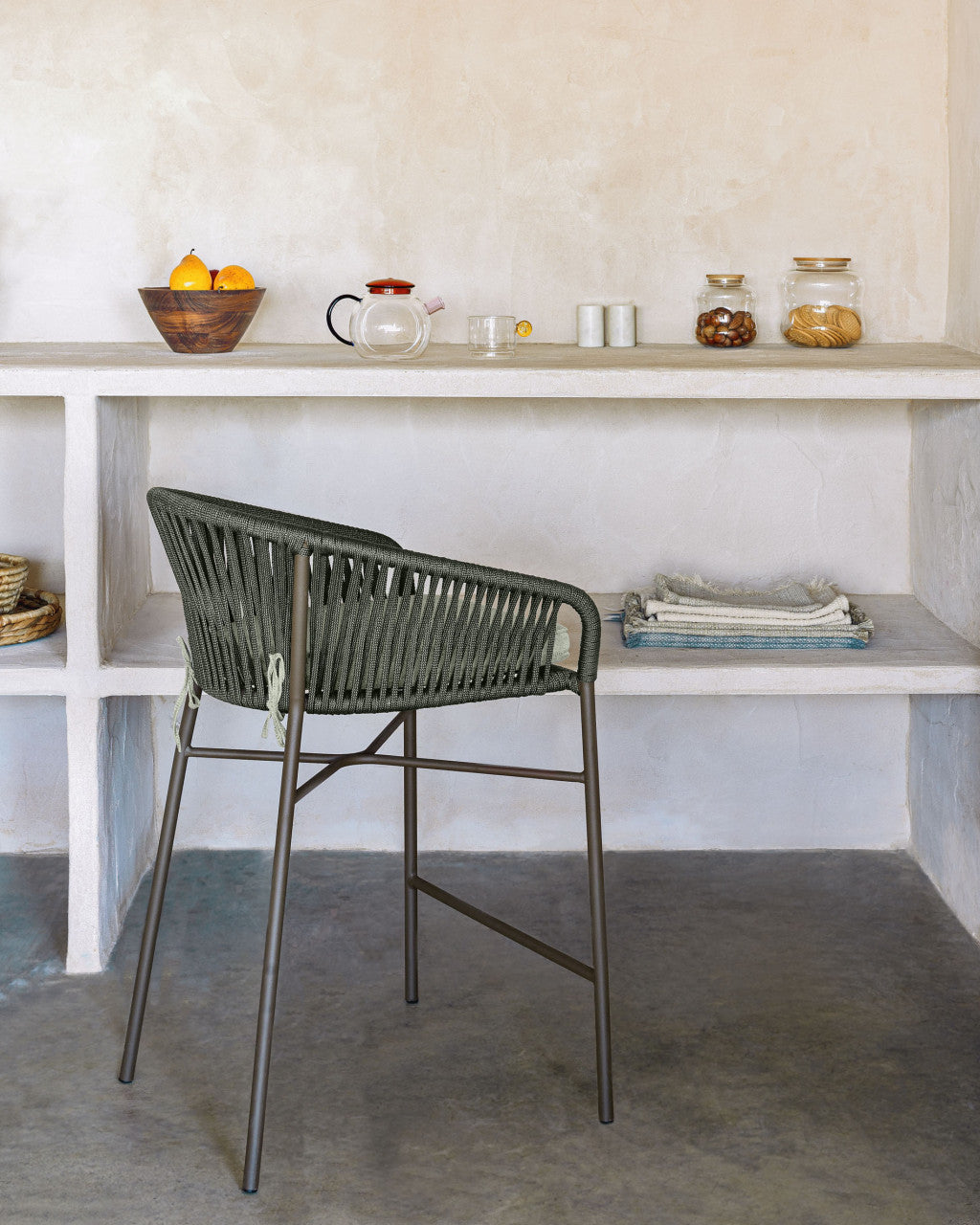 Scaun exterior bar verde din metal Yanet Style Kave Home
