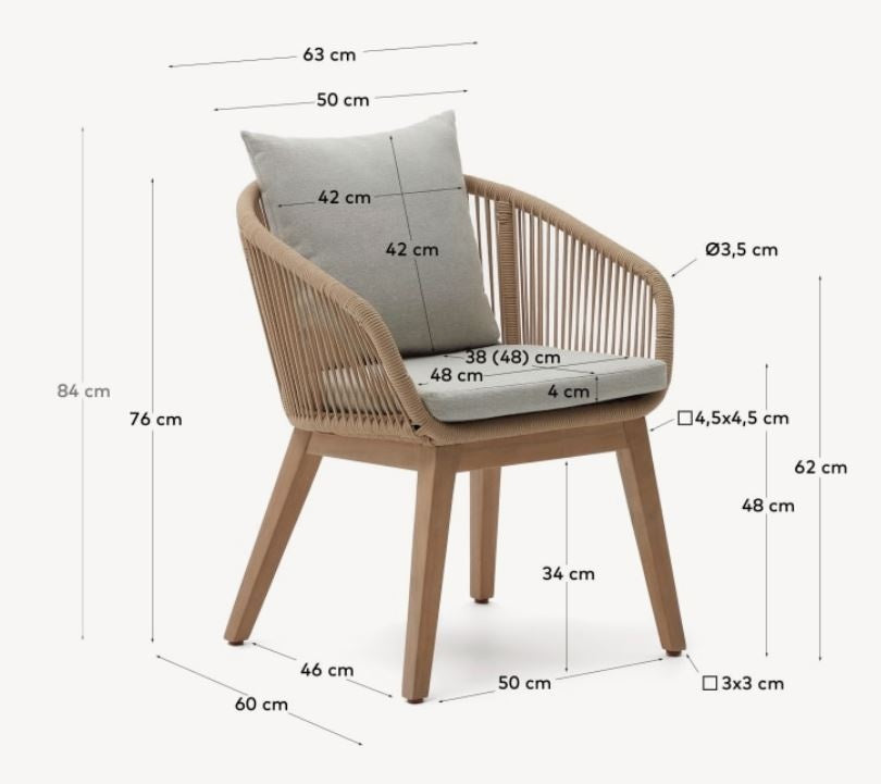 Scaun exterior bej din lemn Portalo Kave Home