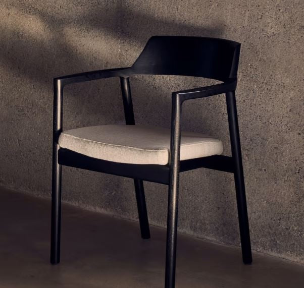 Scaun exterior dining crem/negru din lemn Alocs Kave Home