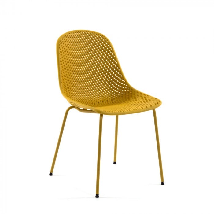 Scaun exterior dining galben din metal Quinby Kave Home