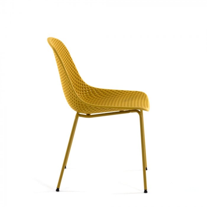 Scaun exterior dining galben din metal Quinby Kave Home