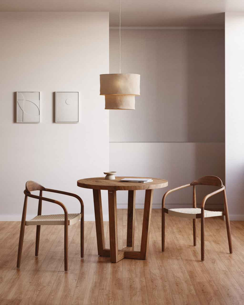 Scaun exterior dining maro/crem din lemn Nina Kave Home