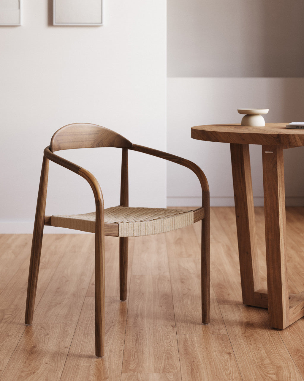 Scaun exterior dining maro/crem din lemn Nina Kave Home
