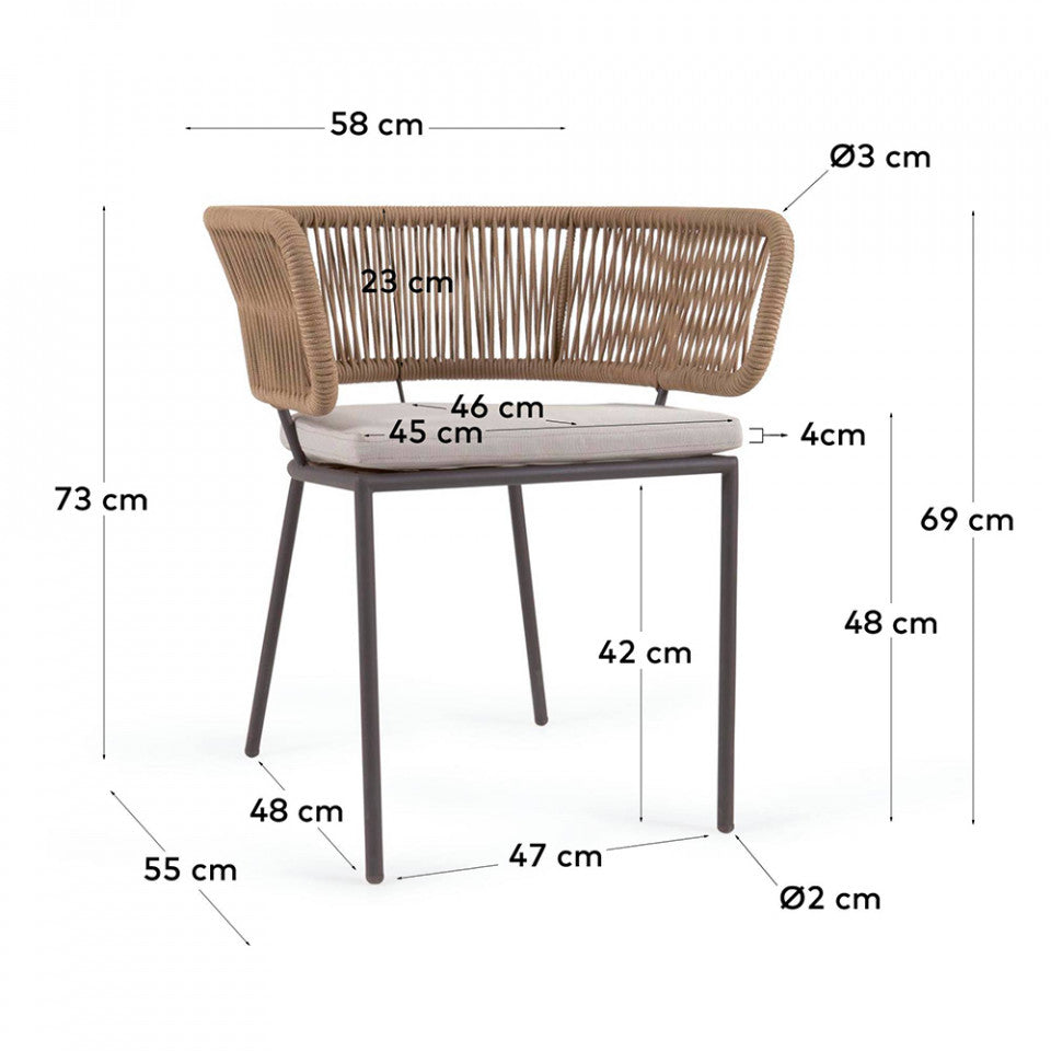Scaun exterior dining maro deschis din metal Nadin Kave Home