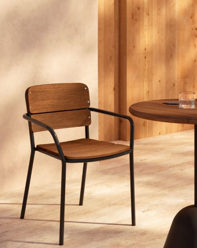 Scaun exterior dining maro/negru din lemn Algueret Kave Home