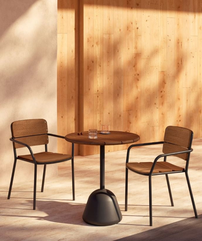 Scaun exterior dining maro/negru din lemn Algueret Kave Home