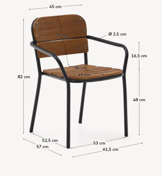 Scaun exterior dining maro/negru din lemn Algueret Kave Home