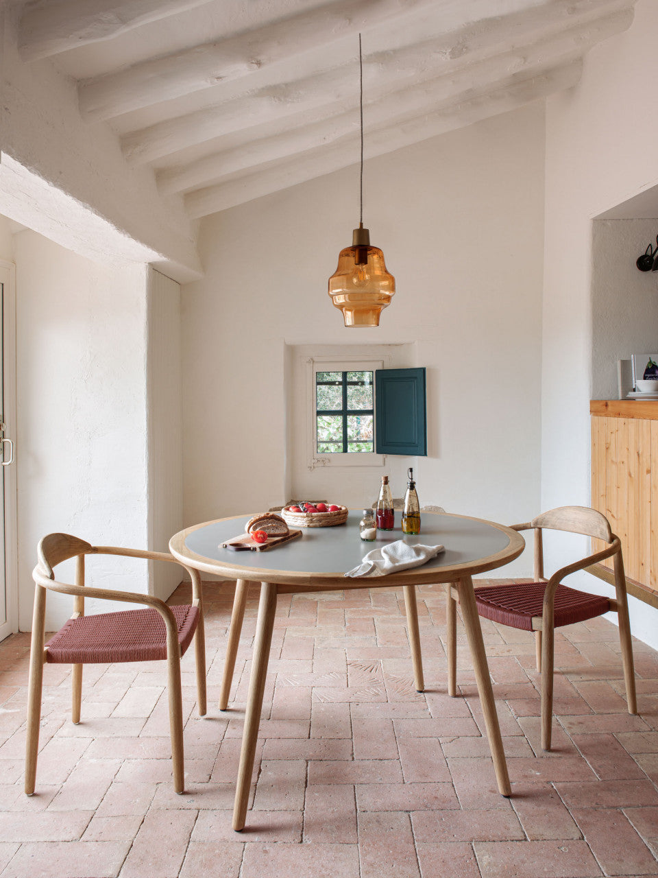 Scaun exterior dining maro teracota din lemn Nina Kave Home